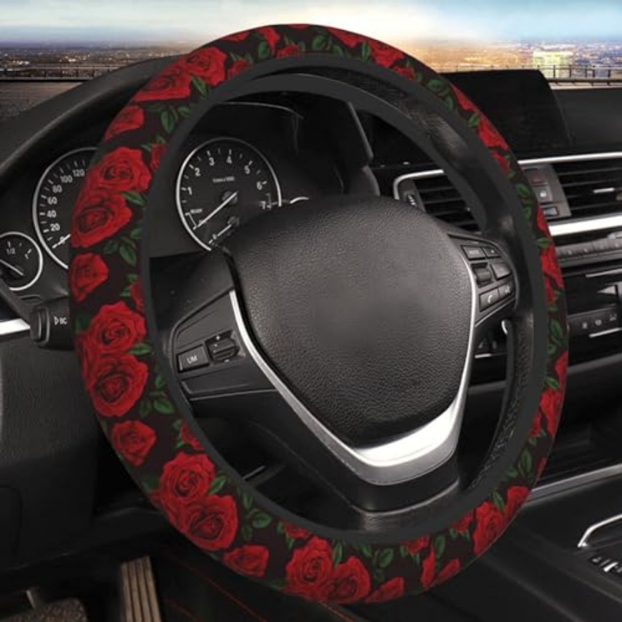 Men Accessories Aesthetic - Red Rose Flower Aesthetic Steering Wheel