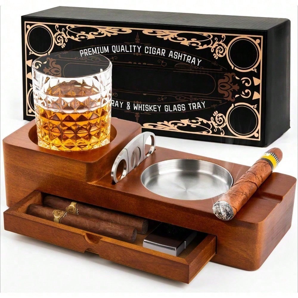 Men Accessories Drawer - Cigar Ashtray Coaster Whiskey Glass Tray