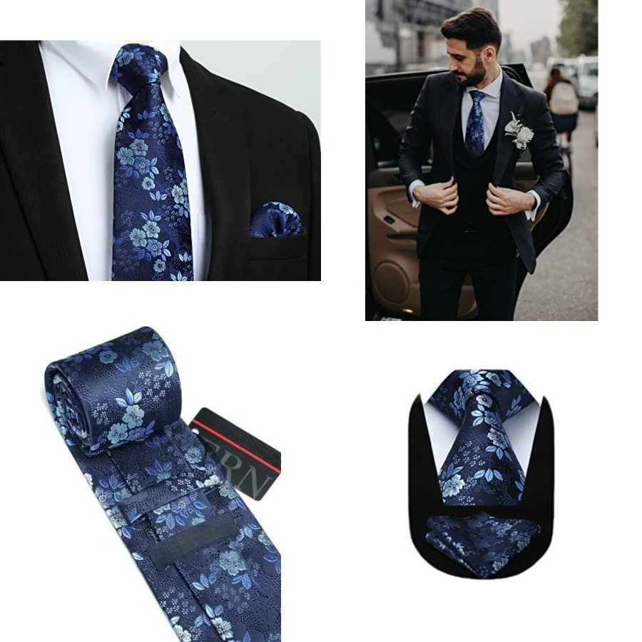 Neck Tie Set Box - Men Floral Ties Woven Classic 3.4