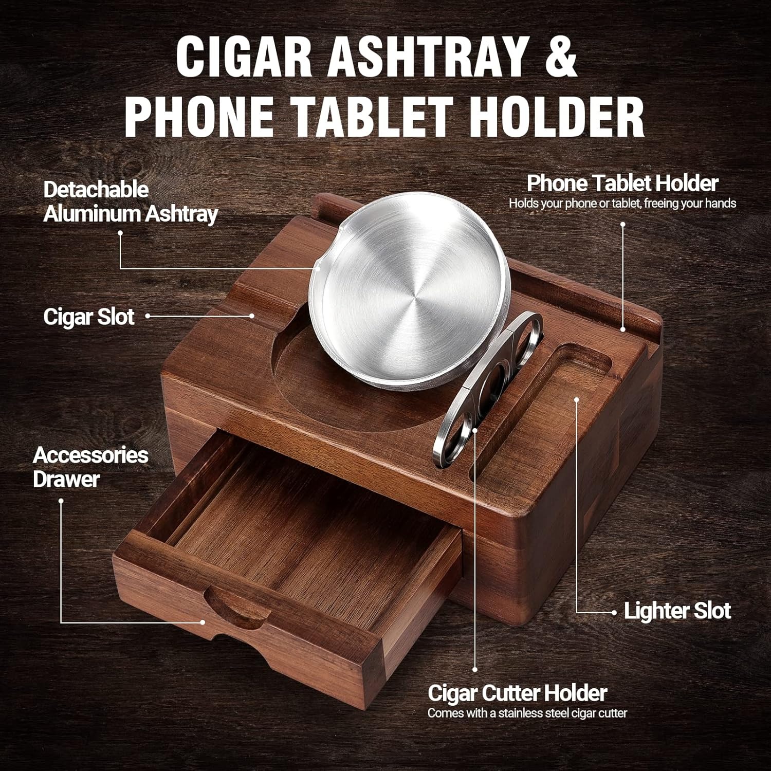 Wooden Ashtrays with Phone Tab - Men Accessories Drawer ulasan dan harga