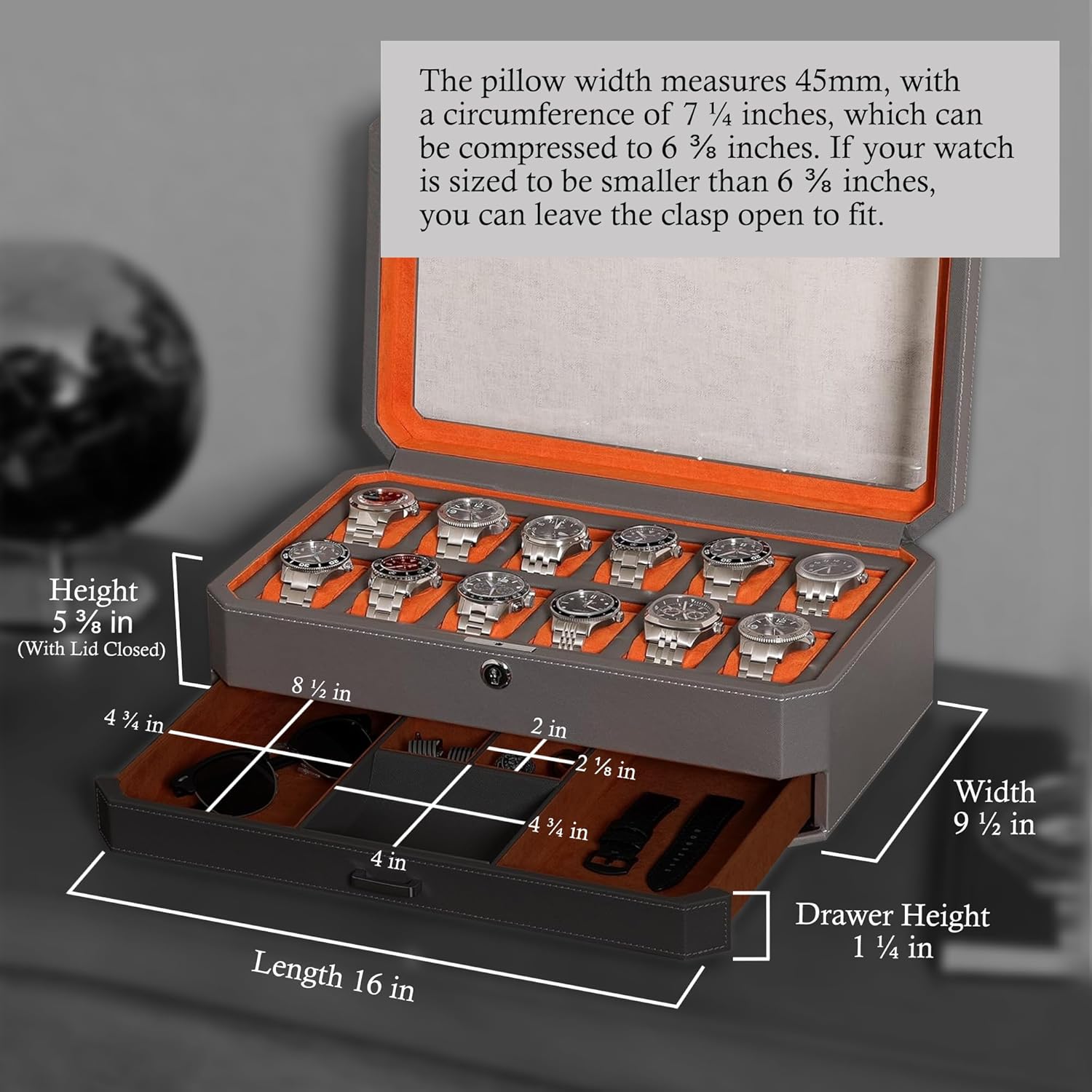 12 Slot Leather Watch Box with - Men Accessories Drawer ulasan dan harga