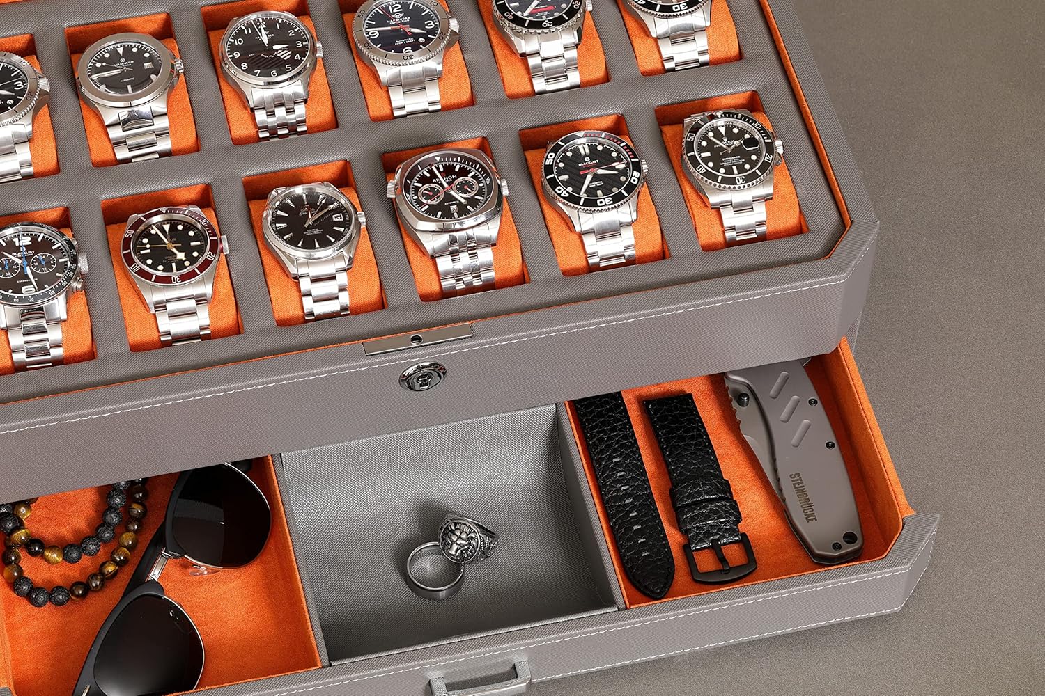 12 Slot Leather Watch Box with - Men Accessories Drawer ulasan dan harga