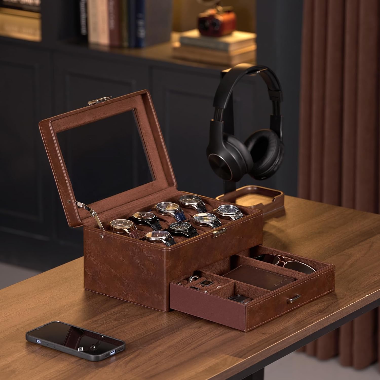 Watch Box for Men with Glass L - Men Accessories Drawer ulasan dan harga