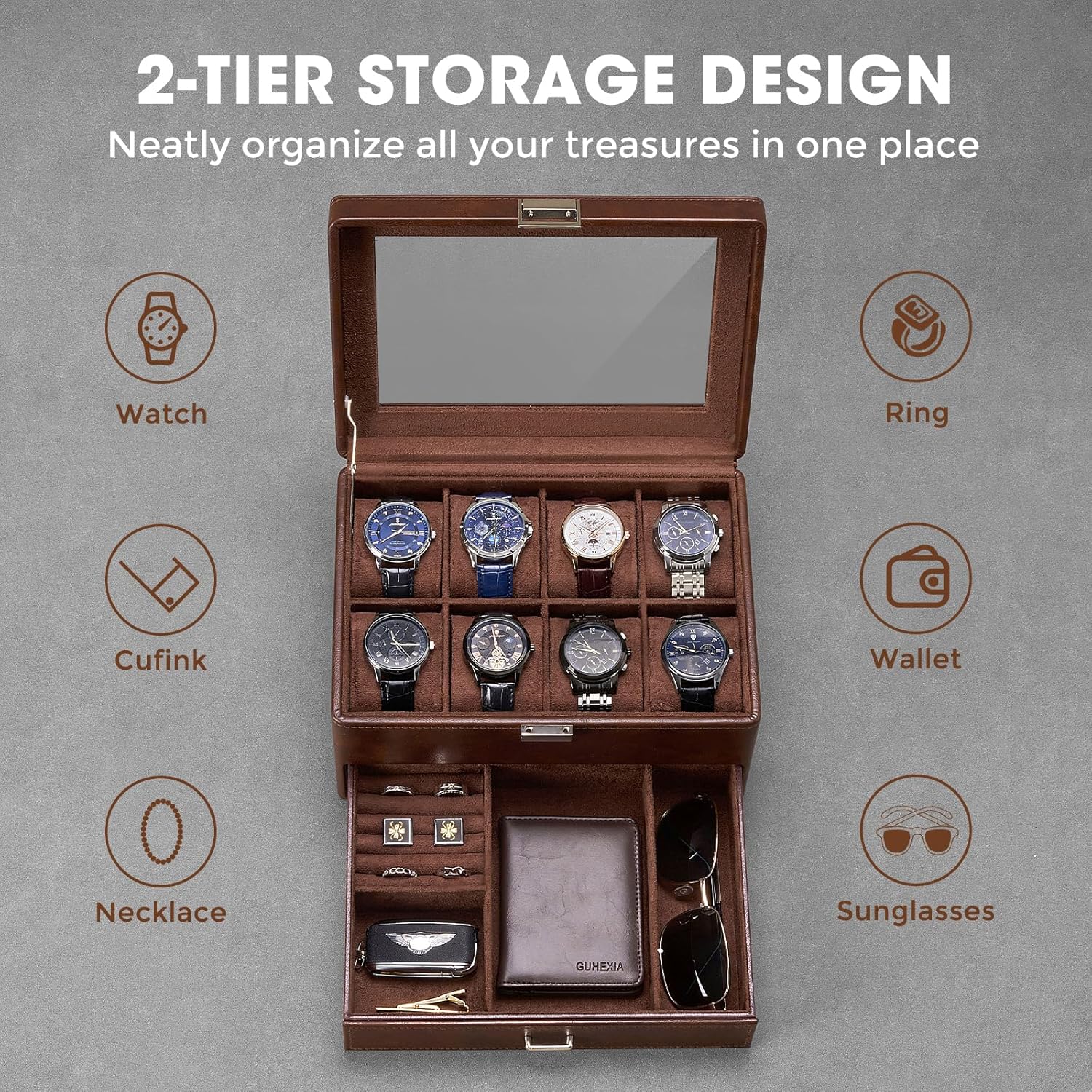 Watch Box for Men with Glass L - Men Accessories Drawer ulasan dan harga