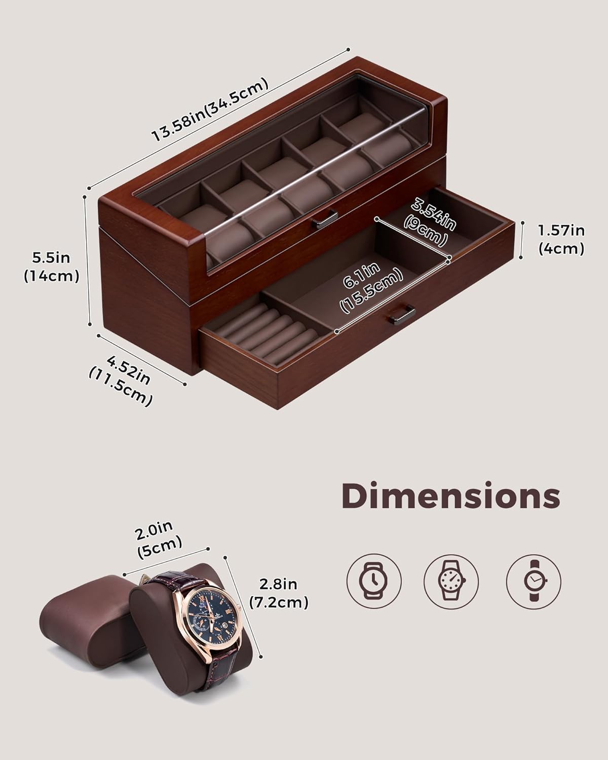 Wooden Watch Box for Men, 6-Sl - Men Accessories Drawer ulasan dan harga