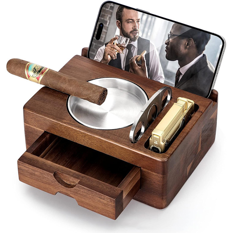Wooden Cigar Ashtray Set Ashtr - Men Accessories Drawer ulasan dan harga