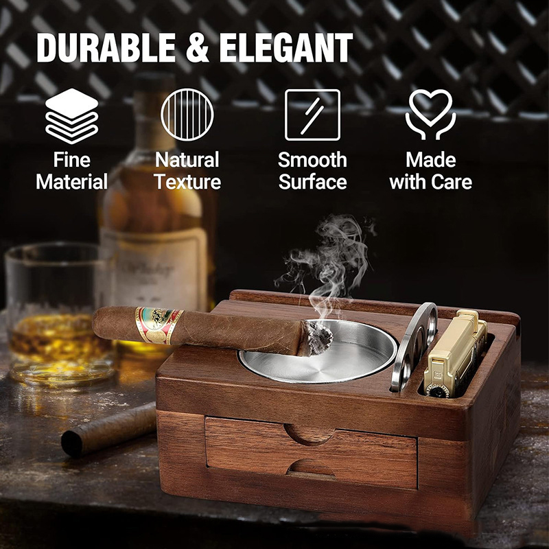 Wooden Cigar Ashtray Set Ashtr - Men Accessories Drawer ulasan dan harga