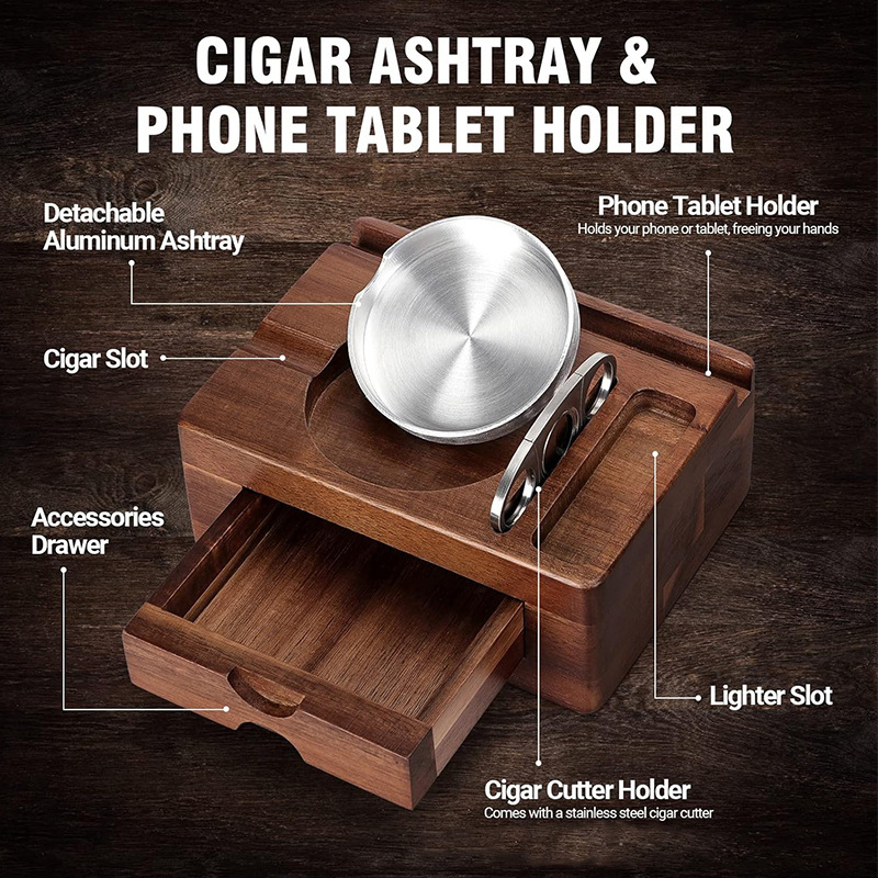 Wooden Cigar Ashtray Set Ashtr - Men Accessories Drawer ulasan dan harga